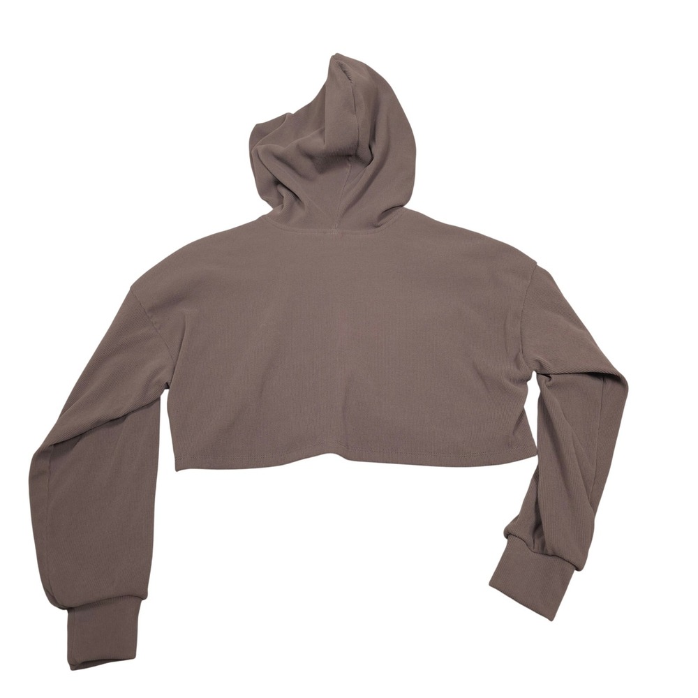 Wild Fable Ribbed Cropped Zip Hoodie Womens Size M Gray Brown - Picture 2 of 8